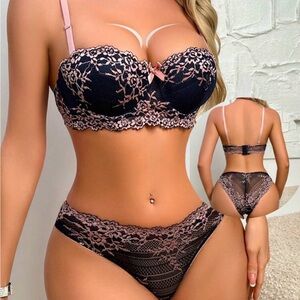 6️⃣2️⃣9️⃣ Black and Pink Lace Lingerie Set